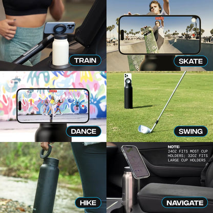 Insulated Sports Water Bottle with Magnetic Phone Holder and Built-In Stand Perfect Gym Workouts Outdoor Adventures and Travel