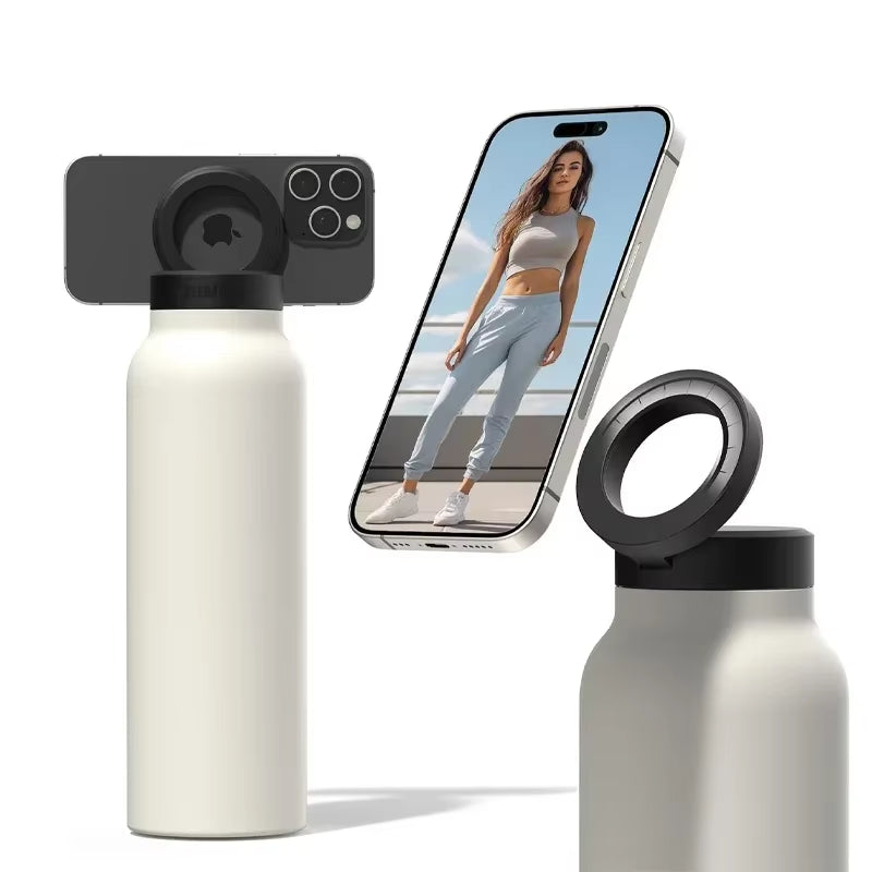 Insulated Sports Water Bottle with Magnetic Phone Holder and Built-In Stand Perfect Gym Workouts Outdoor Adventures and Travel